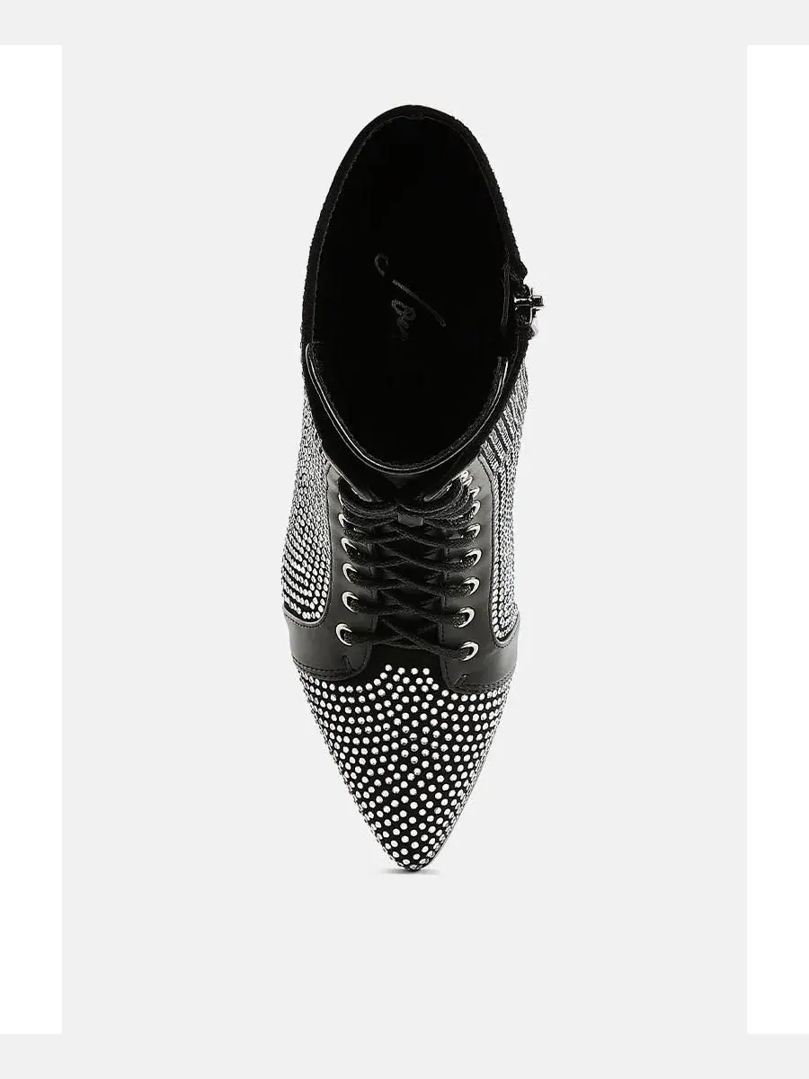 Ботинки на каблуке с принтом и стразами, модель Calla Rhinestone Embellished Ankle Boots London Rag — изображение 4 из 5