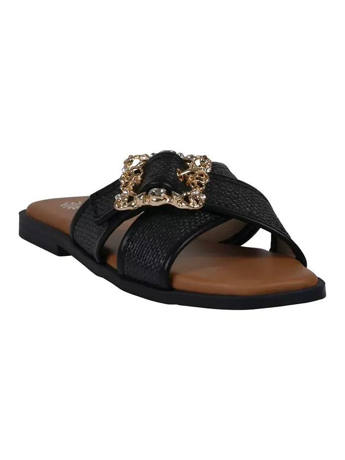 Женские плоские сандалии Ivy с пряжкой и декоративными элементами GC Shoes — изображение 1 из 5, черный