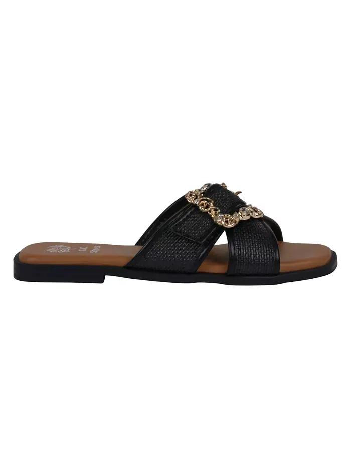 Женские плоские сандалии Ivy с пряжкой и декоративными элементами GC Shoes — изображение 2 из 5, черный
