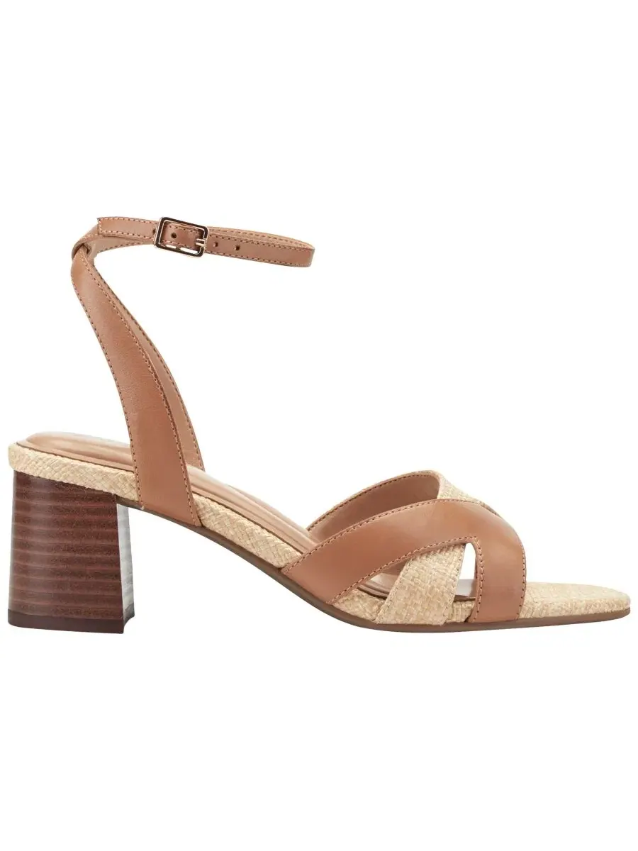 Босоножки на каблуке с перекрестными ремешками, кожа, Natural Leather/Raffia Easy Spirit — изображение 2 из 5