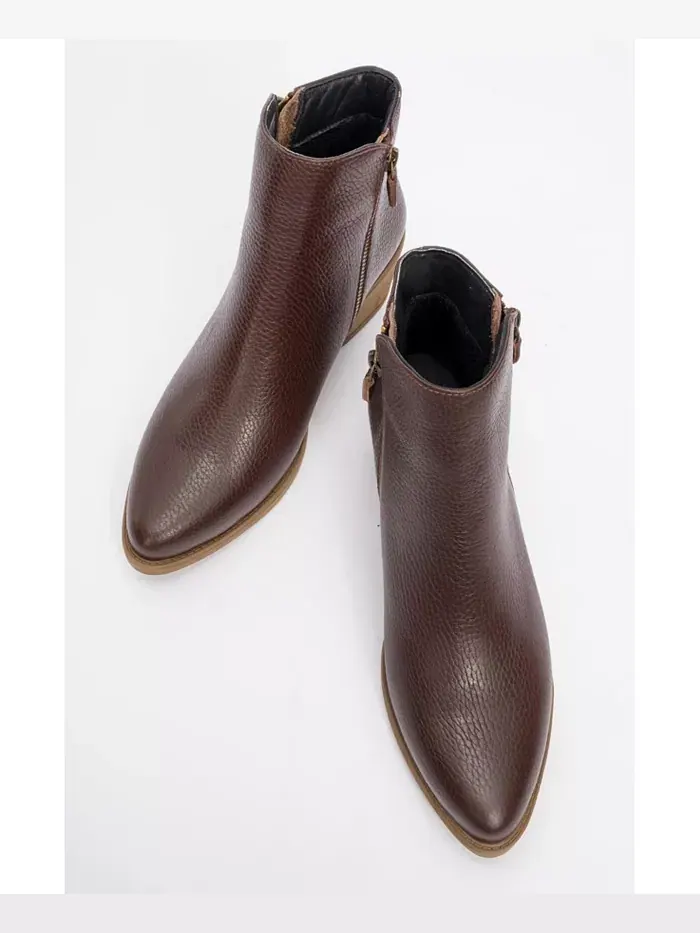 Ботинки Jayer Leather с двойной молнией и блочным каблуком (женские) Forever & Always Shoes — изображение 2 из 3, коричневый