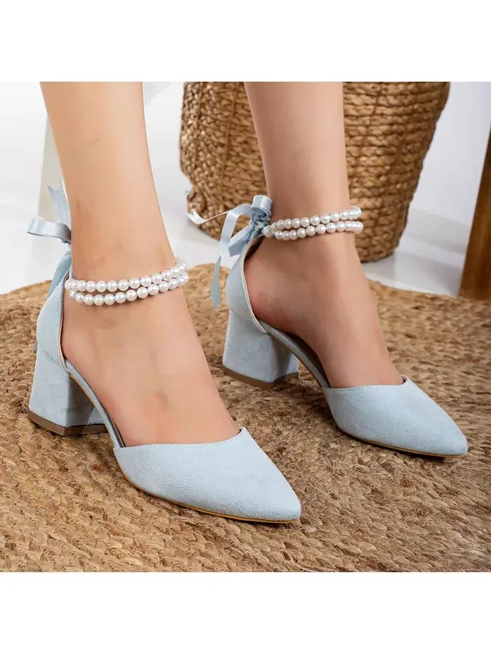 Туфли Miranda на низком каблуке с жемчугом Forever & Always Shoes — изображение 2 из 9, синий