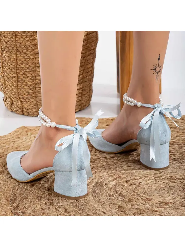 Туфли Miranda на низком каблуке с жемчугом Forever & Always Shoes — изображение 6 из 9, синий