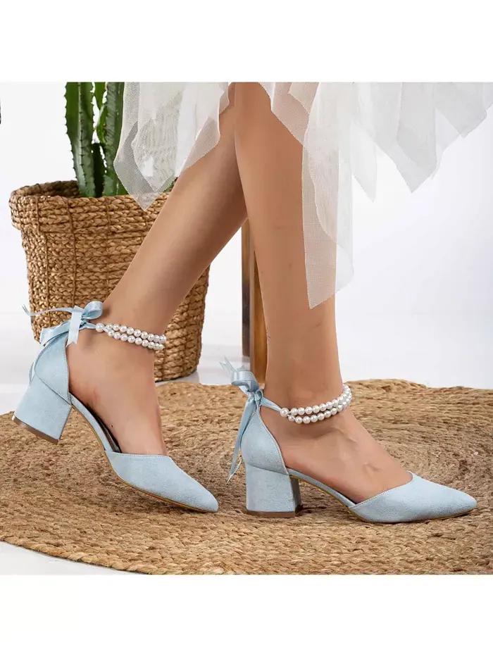 Туфли Miranda на низком каблуке с жемчугом Forever & Always Shoes — изображение 7 из 9, синий