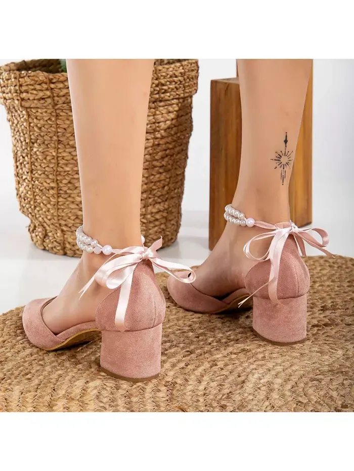 Туфли Miranda на низком каблуке с жемчугом Forever & Always Shoes — изображение 6 из 9, розовый