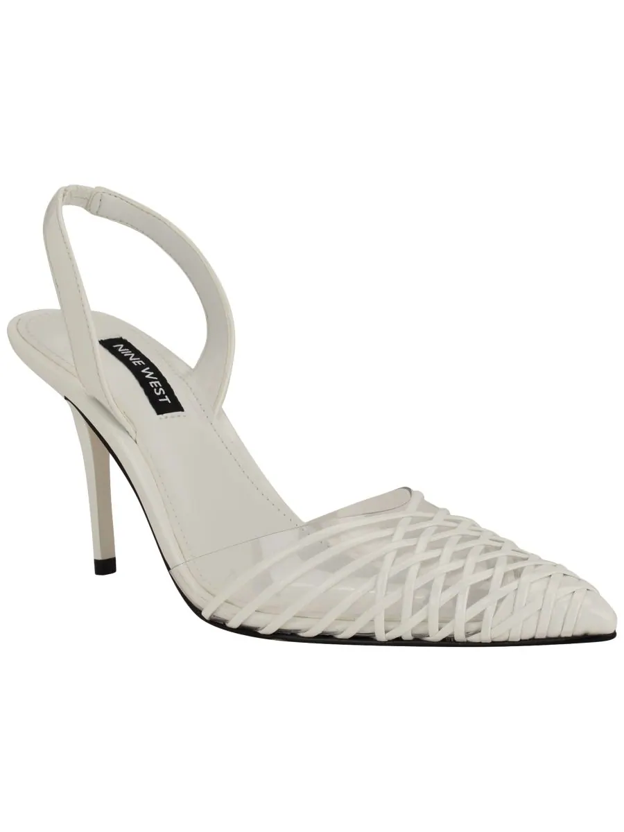 Женские плетеные туфли-лодочки на шпильке Pemma с открытой пяткой Nine West — изображение 1 из 5, белый/прозрачный