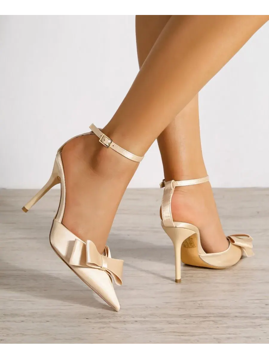 Туфли-лодочки Tulip Satin D'Orsay Bow Pumps BERNESS — изображение 6 из 6, бежевый