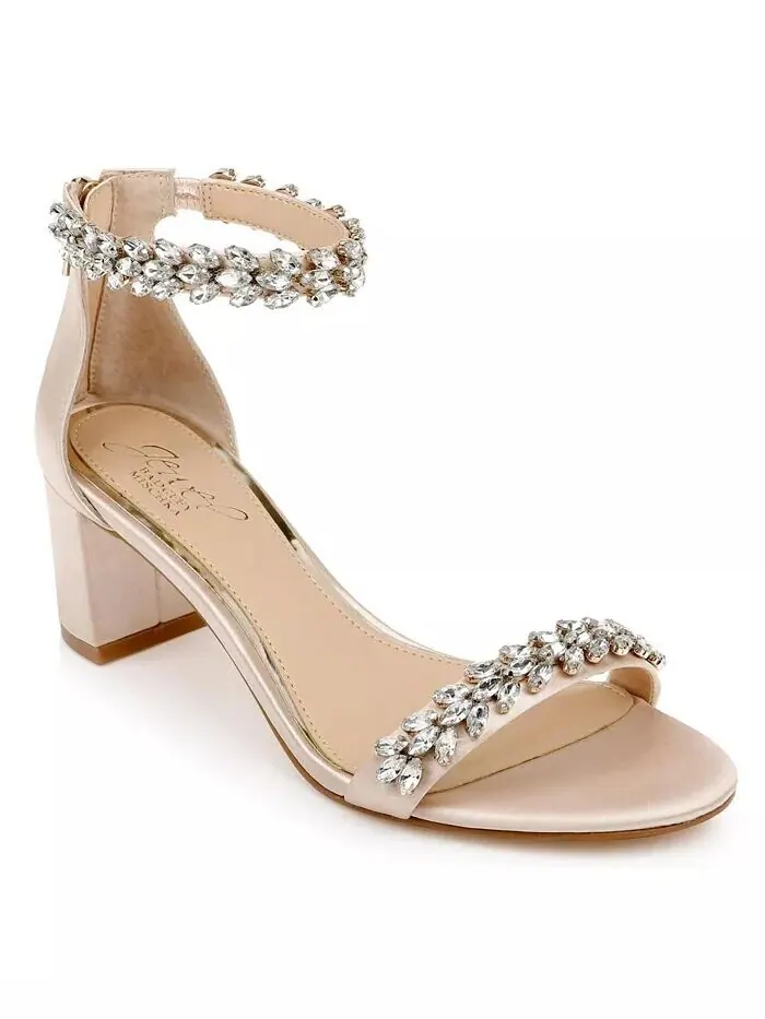 Женские вечерние босоножки Bronwen Block Heel Jewel Badgley Mischka — изображение 1 из 5, шампань