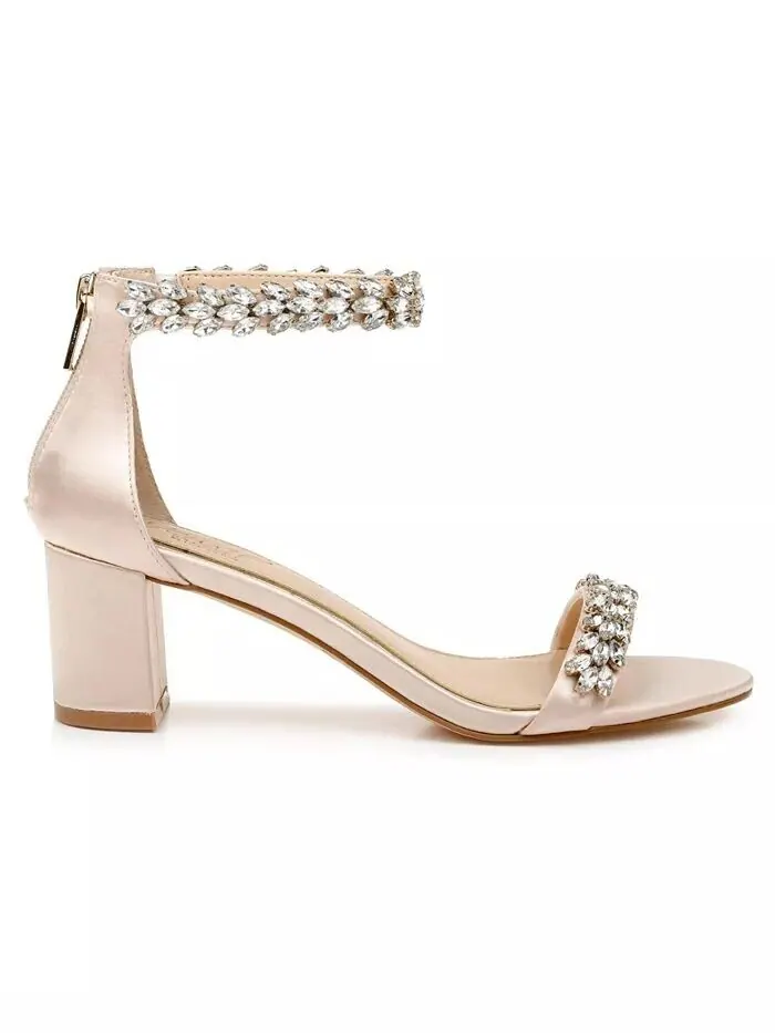 Женские вечерние босоножки Bronwen Block Heel Jewel Badgley Mischka — изображение 2 из 5, шампань