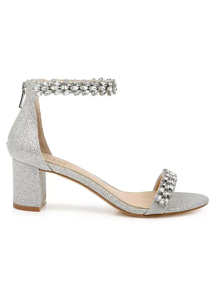 Женские вечерние босоножки Bronwen на устойчивом каблуке Jewel Badgley Mischka — изображение 2 из 5, серебристый