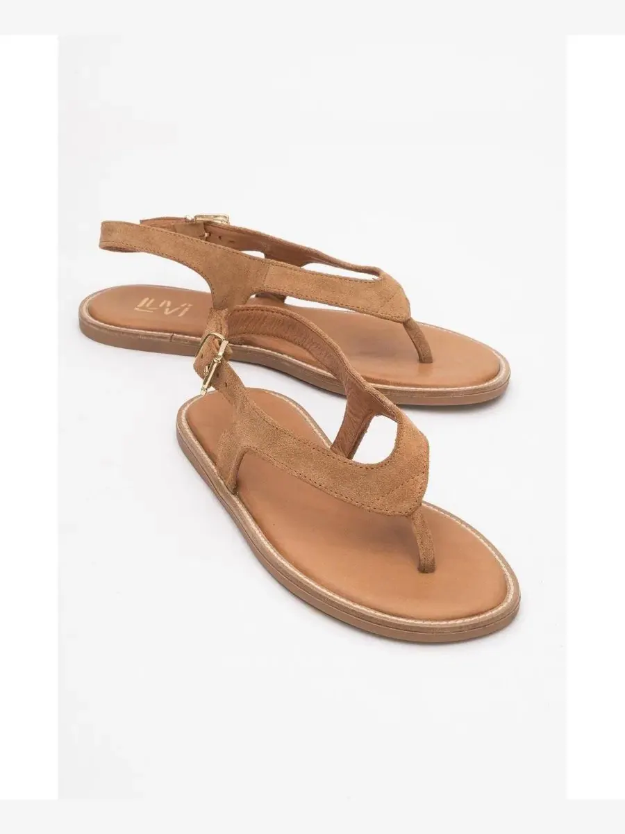 Сандалии-вьетнамки Belinda из итальянской кожи Cognac Brown Suede Leather Forever & Always Shoes — изображение 4 из 4