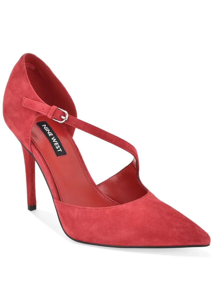 Туфли-лодочки на каблуке с асимметричными ремешками Candela Nine West — изображение 1 из 5, красный