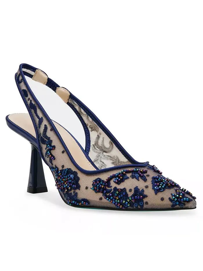 Женские вечерние туфли-лодочки Nikki с вышивкой на шпильке Betsey Johnson — изображение 1 из 6, темно-синий