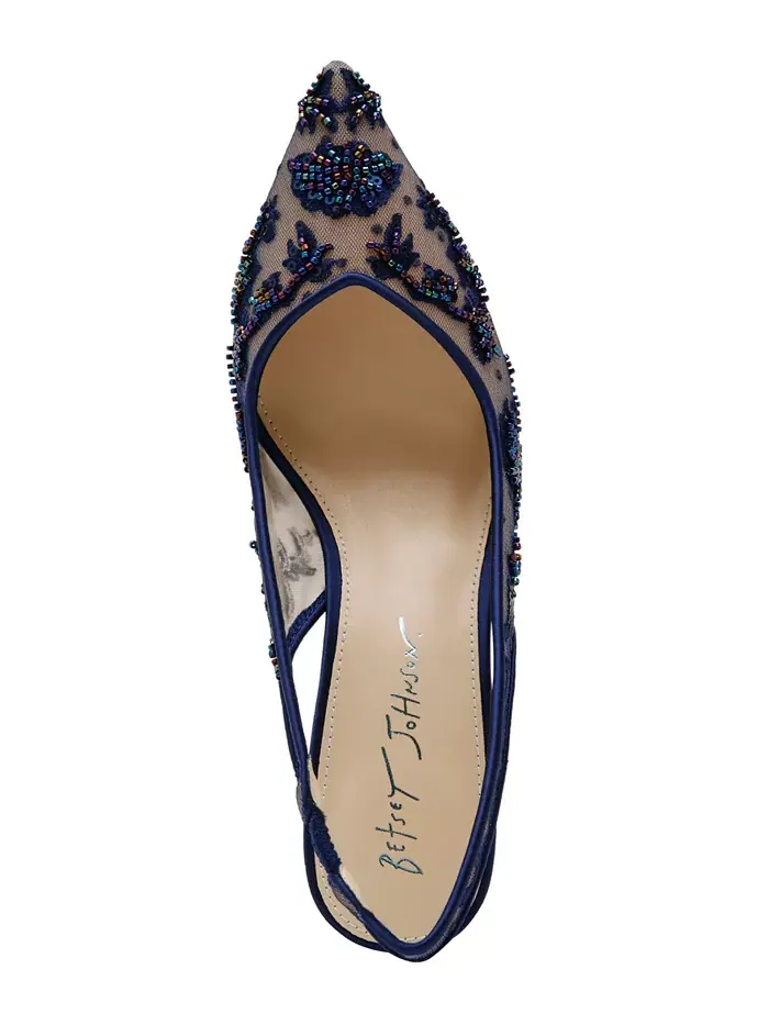 Женские вечерние туфли-лодочки Nikki с вышивкой на шпильке Betsey Johnson — изображение 4 из 6, темно-синий