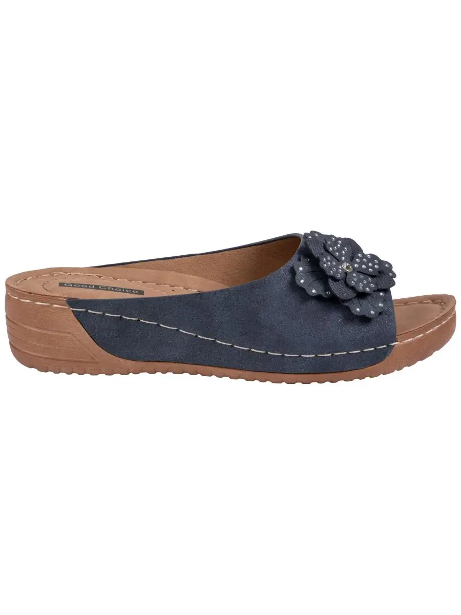 Женские удобные сандалии без шнурков с розеткой в виде цветка клевера GC Shoes — изображение 2 из 5, темно-синий