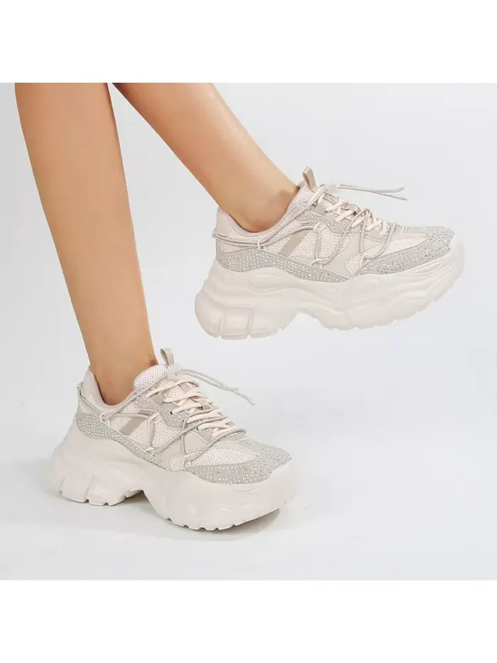 Розовые кроссовки с пайетками Mesh Berness — изображение 2 из 3, бежевый/бежевый