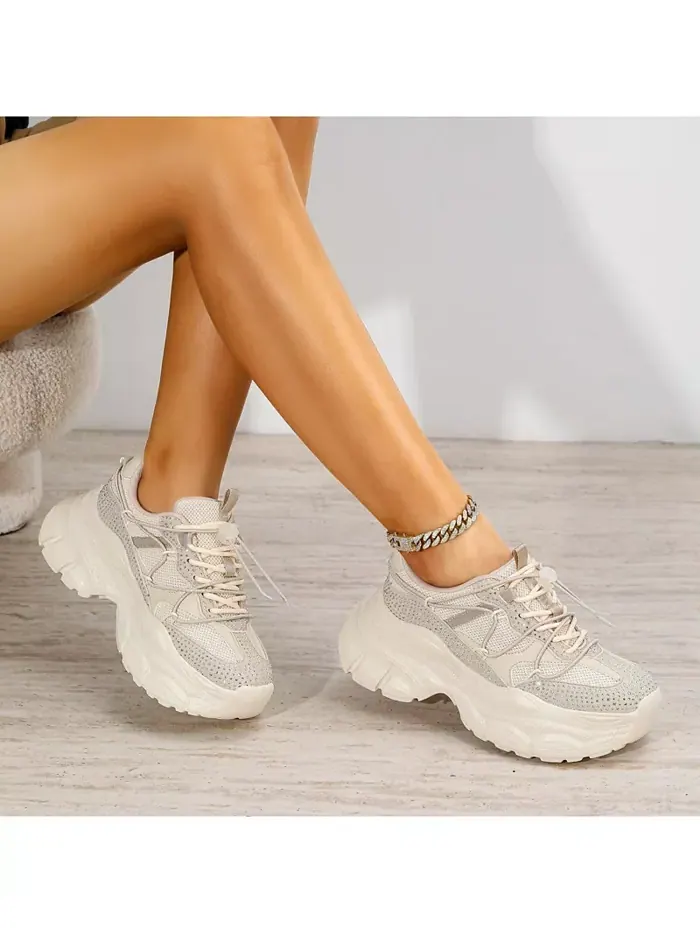Розовые кроссовки с пайетками Mesh Berness — изображение 3 из 3, бежевый/бежевый