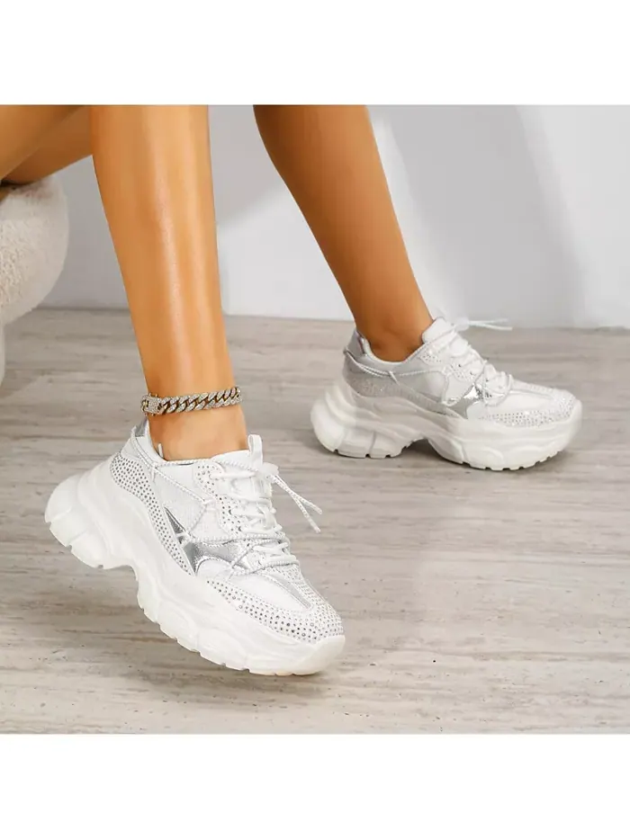Розовые кроссовки с пайетками Mesh Berness — изображение 2 из 3, белый
