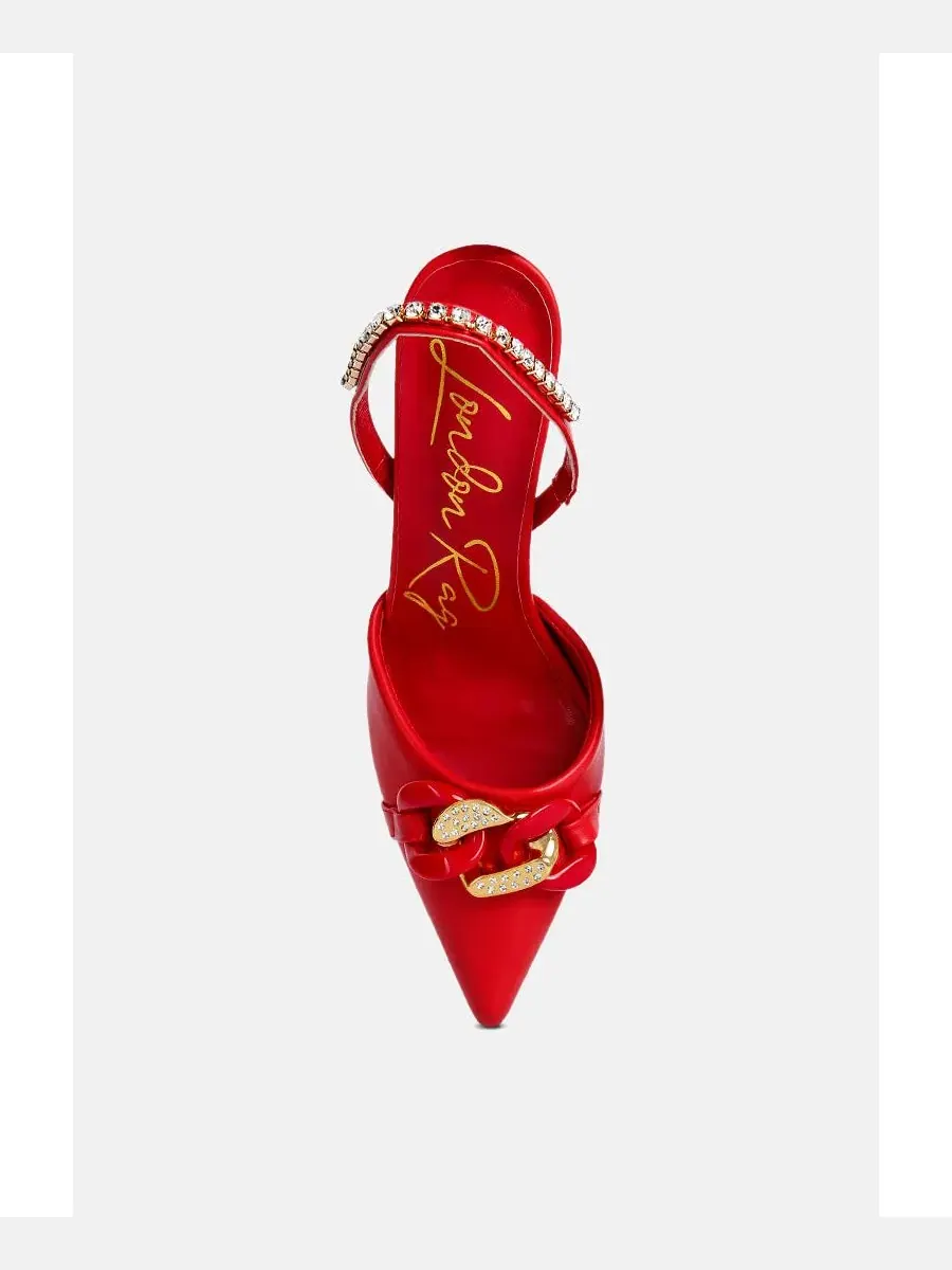 Босоножки с цепочками и стразами Pull Me London Rag — изображение 3 из 5, красный