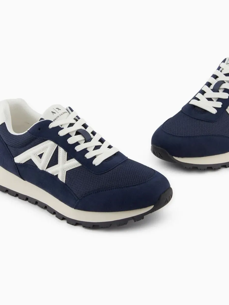 Мужские сетчатые кроссовки с логотипом Drop A|X Armani Exchange — изображение 2 из 5, темно-синий/белый