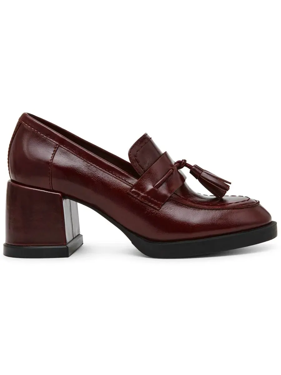 Туфли-лоферы Bettie Block Heel Tassel на каблуке, кожаные Steve Madden — изображение 2 из 7, бордовый