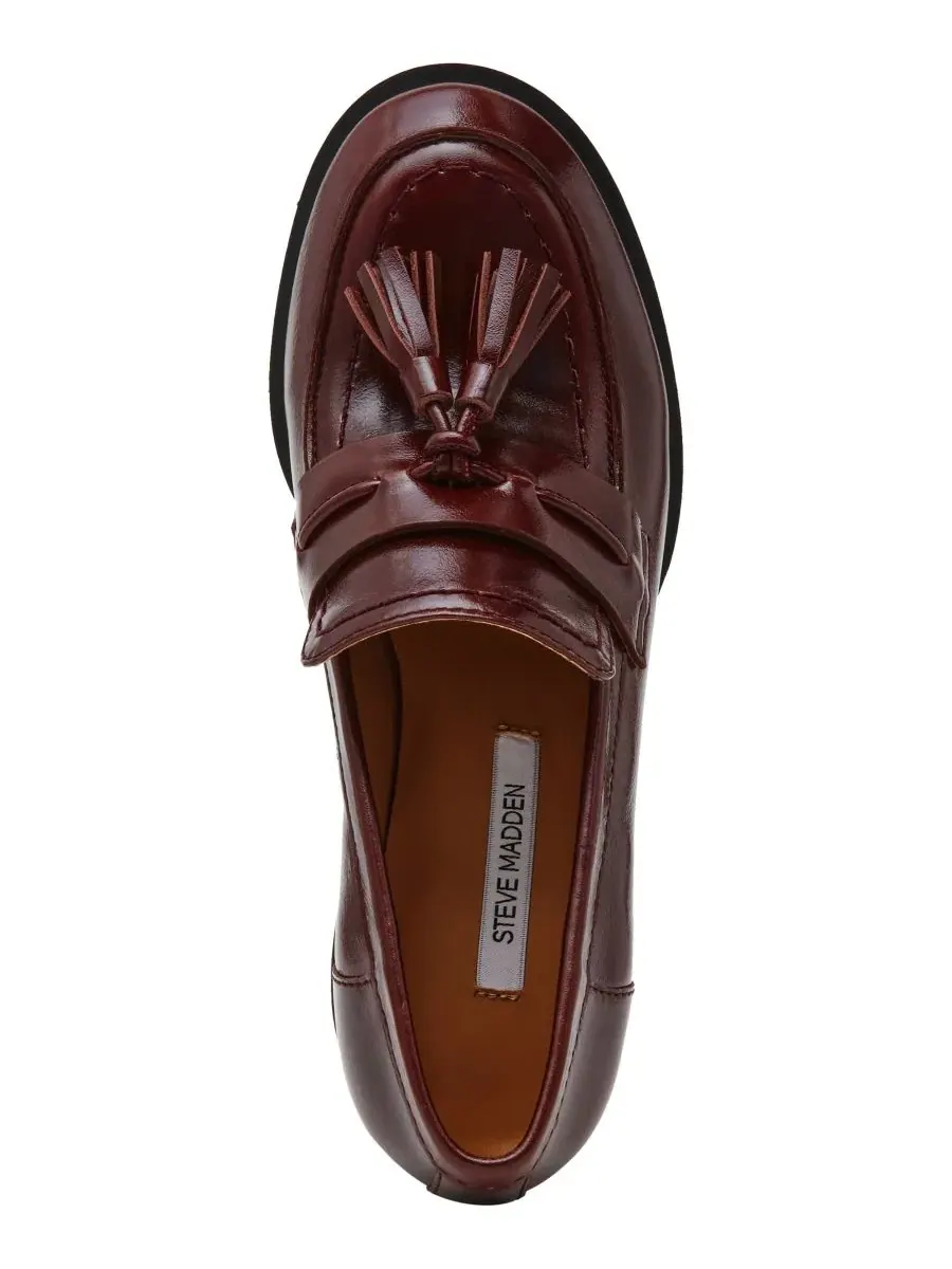 Туфли-лоферы Bettie Block Heel Tassel на каблуке, кожаные Steve Madden — изображение 4 из 7, бордовый