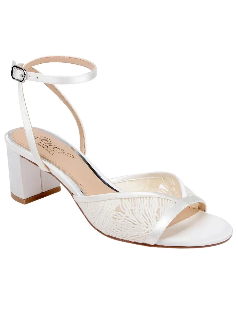 Босоножки на каблуке с пряжкой Zaira Jewel Badgley Mischka — изображение 1 из 5, слоновая кость
