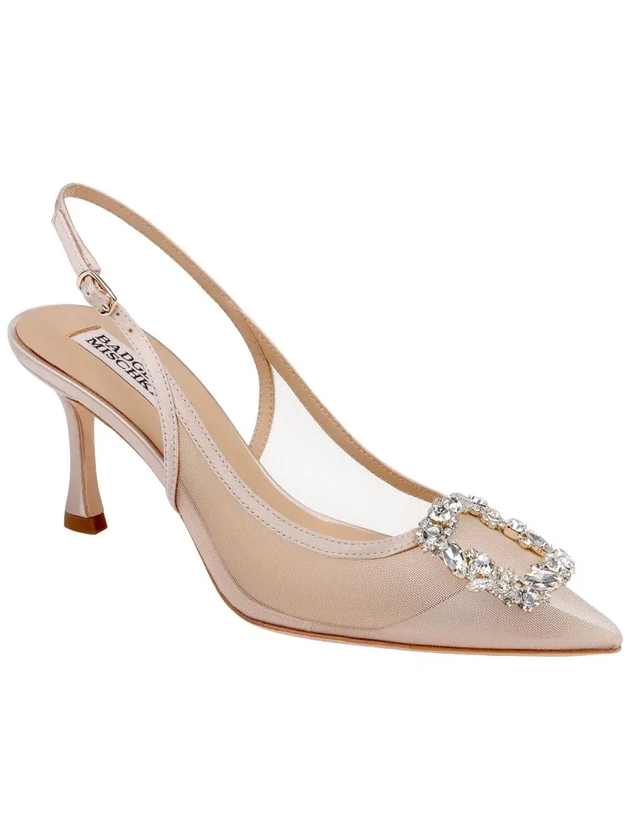 Туфли с острым носком на каблуке 7,5 см, с пряжкой Badgley Mischka — изображение 1 из 5, бежевый
