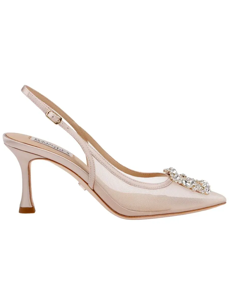 Туфли с острым носком на каблуке 7,5 см, с пряжкой Badgley Mischka — изображение 2 из 5, бежевый