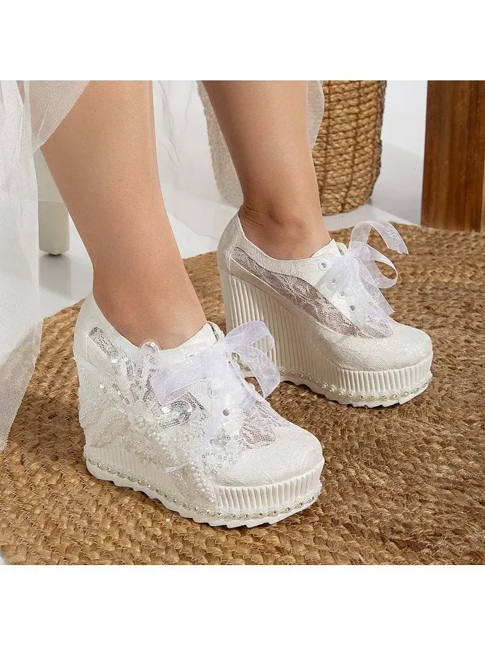 Свадебные платформенные кроссовки Sheri Lace Forever & Always Shoes — изображение 3 из 5, слоновая кость