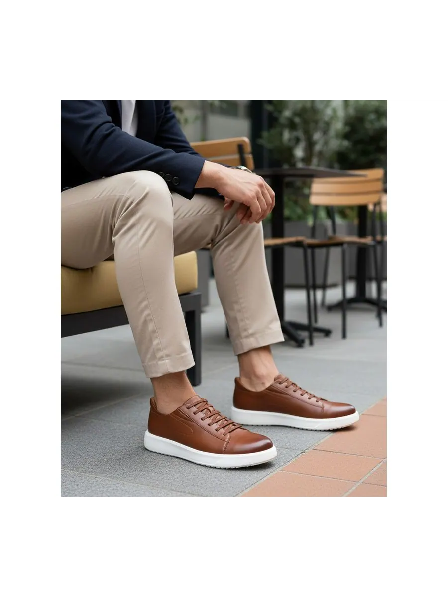 Мужские кожаные модные кроссовки River St Hands-Free Slip On Technology Marc Joseph New York — изображение 3 из 6, коньячный