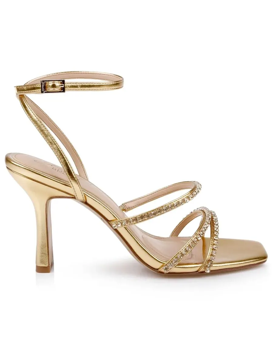 Женские сандалии Paulette с квадратным носком Jewel Badgley Mischka — изображение 2 из 5, золотистый металлик
