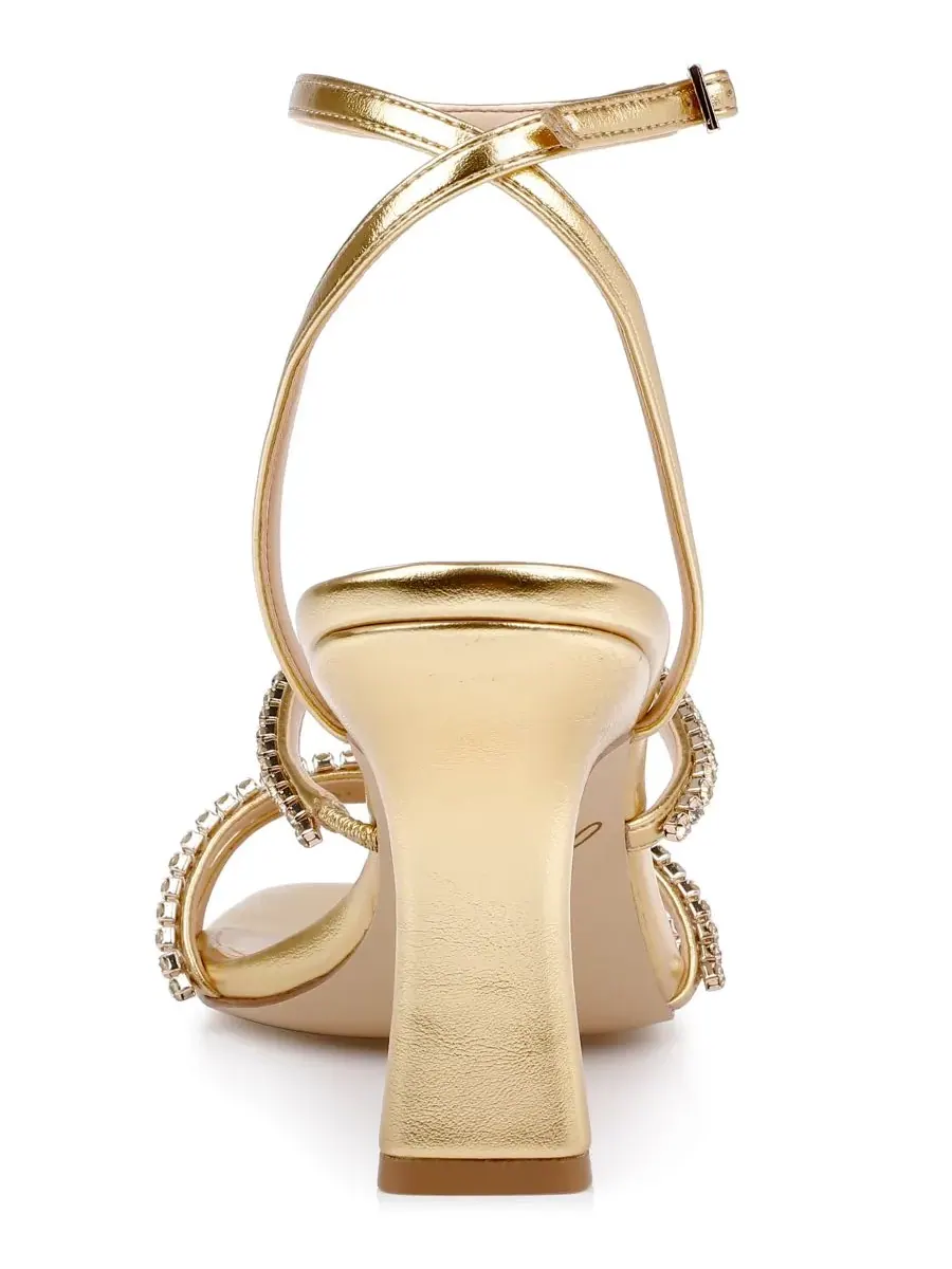 Женские сандалии Paulette с квадратным носком Jewel Badgley Mischka — изображение 3 из 5, золотистый металлик