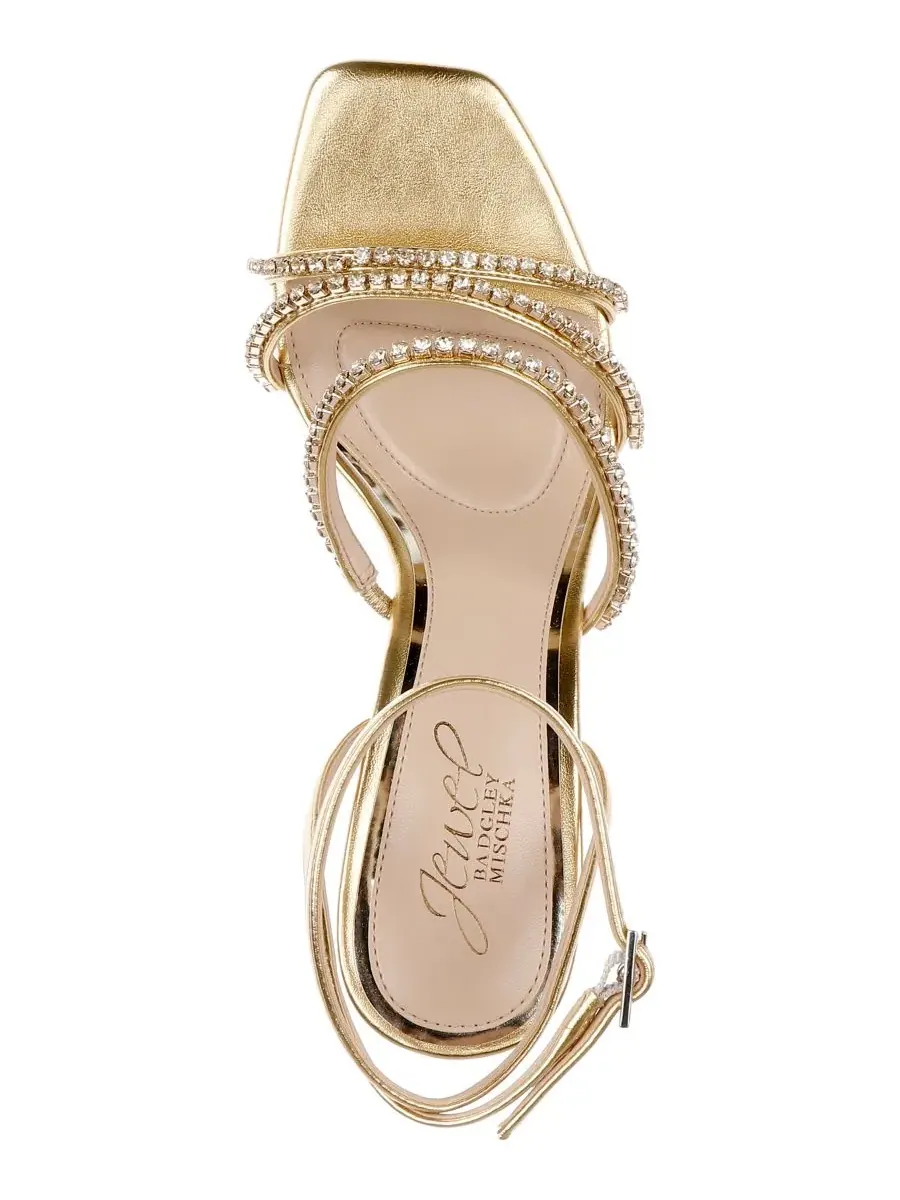 Женские сандалии Paulette с квадратным носком Jewel Badgley Mischka — изображение 4 из 5, золотистый металлик