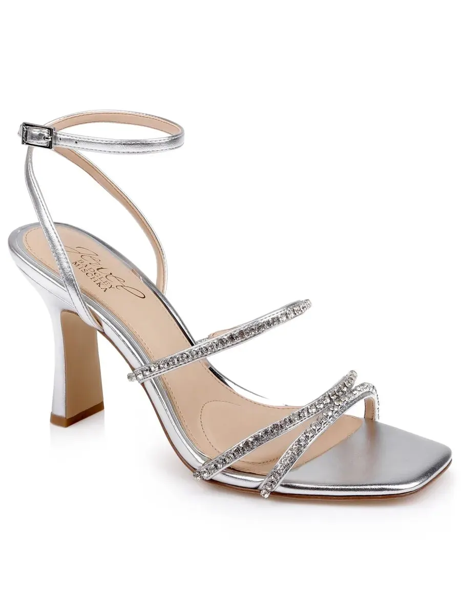 Женские сандалии Paulette с квадратным носком Jewel Badgley Mischka, серебро metallic