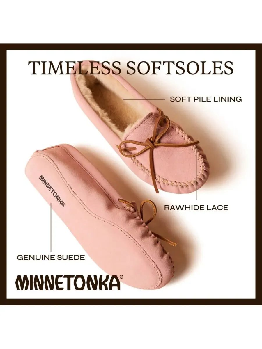 Женские замшевые тапочки с мягкой подошвой и ворсистой подкладкой Minnetonka — изображение 6 из 7, пудровый розовый