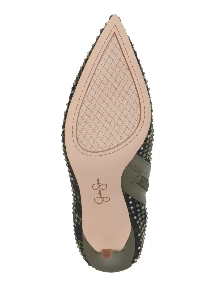 Ботильоны на каблуке-шпильке с принтом и стразами, модель Pazra Jessica Simpson, Deep Moss Camo — изображение 5 из 5