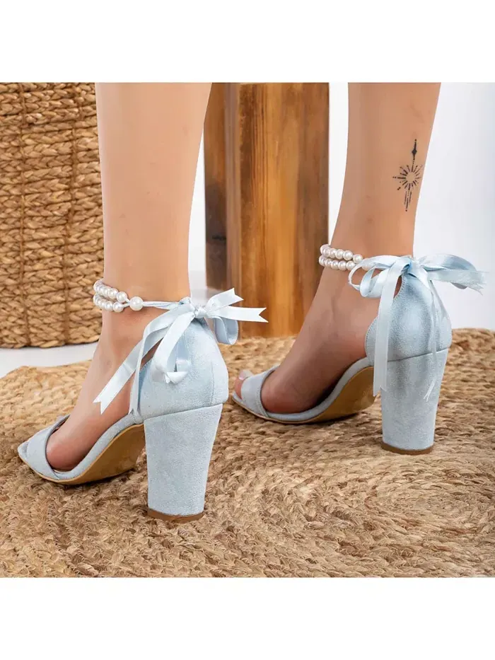 Мелисса Блок Хилс Сэндлс с жемчугом Forever & Always Shoes — изображение 5 из 9, синий