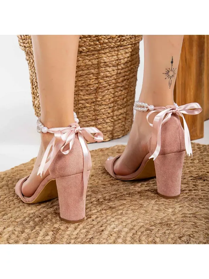 Мелисса Блок Хилс Сэндлс с жемчугом Forever & Always Shoes — изображение 9 из 9, розовый