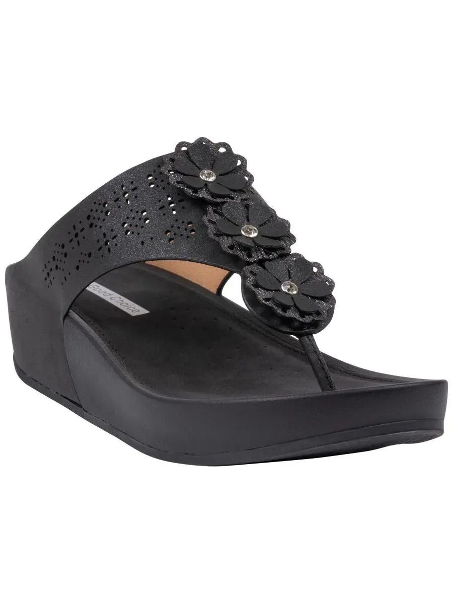 Женские сандалии на танкетке Rana с цветочным принтом Gc Shoes — изображение 1 из 5, черный