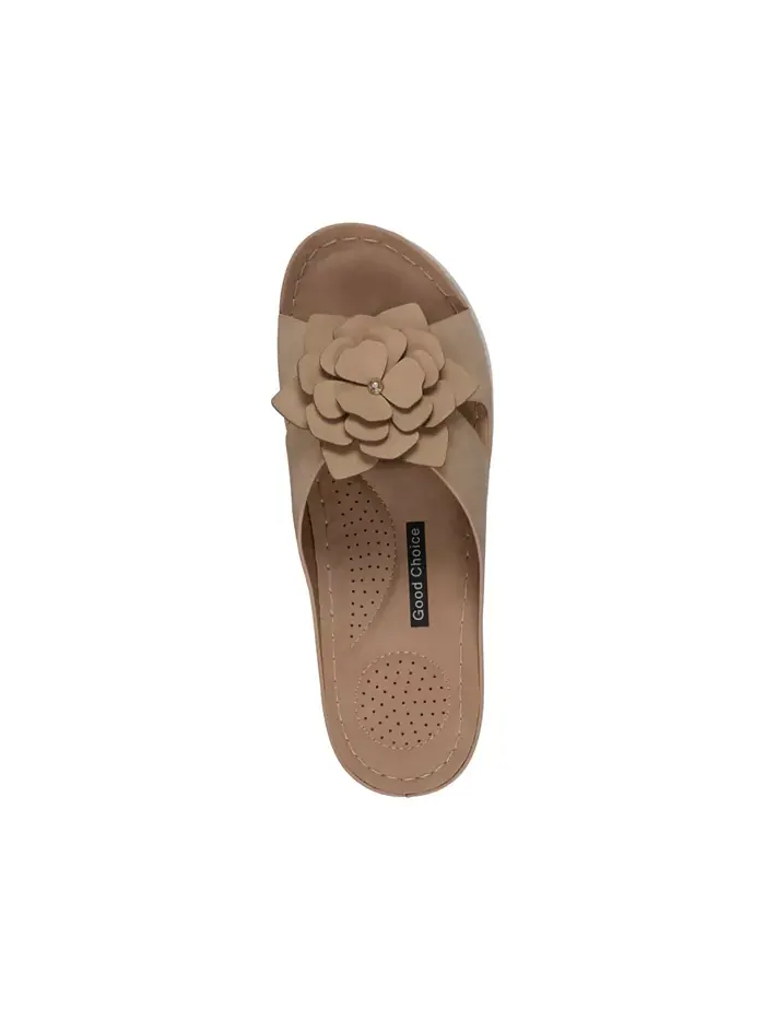 Женские удобные сандалии Claire Flower Rosette GC Shoes — изображение 4 из 5, бежевый