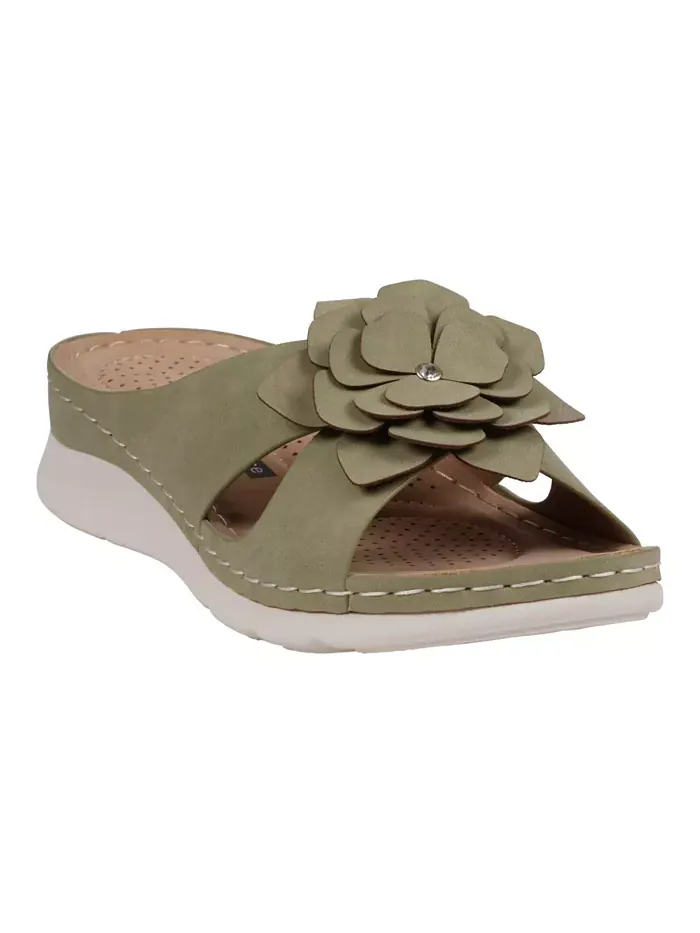 Женские удобные сандалии Claire Flower Rosette GC Shoes — изображение 1 из 5, зеленый