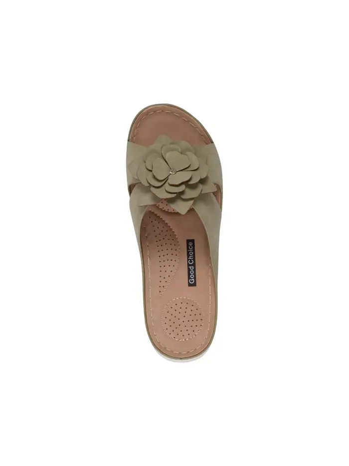 Женские удобные сандалии Claire Flower Rosette GC Shoes — изображение 4 из 5, зеленый