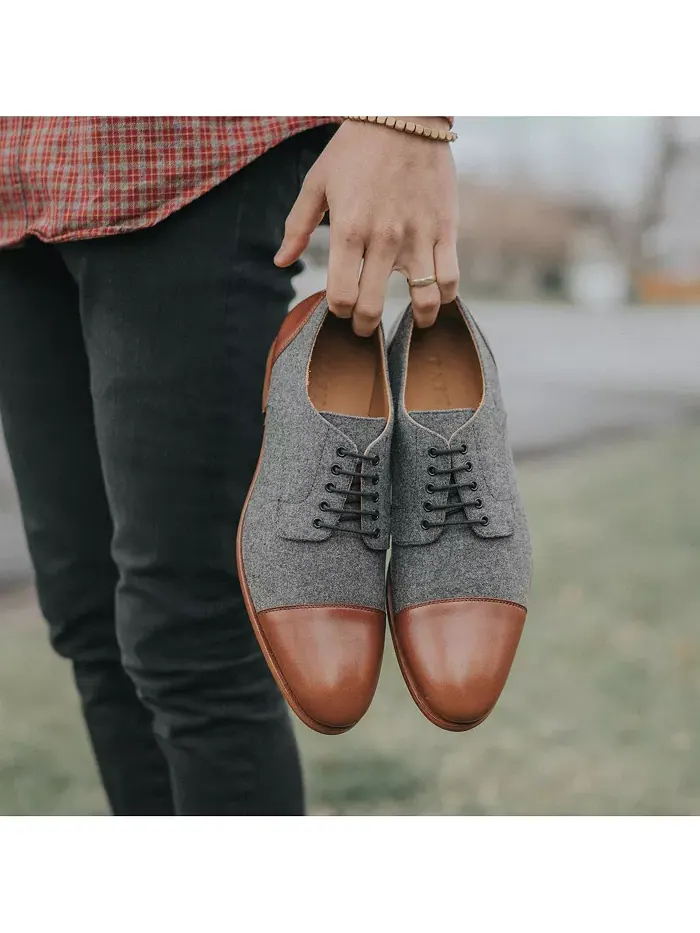Мужские туфли Jack Handcrafted Leather, Velvet and Wool Taft — изображение 6 из 7, серый коричневый