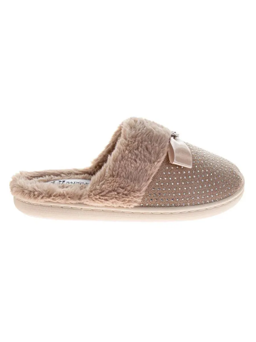 Женские тапочки с кристаллами Rhinestone Slippers Badgley Mischka — изображение 3 из 8, бежевый