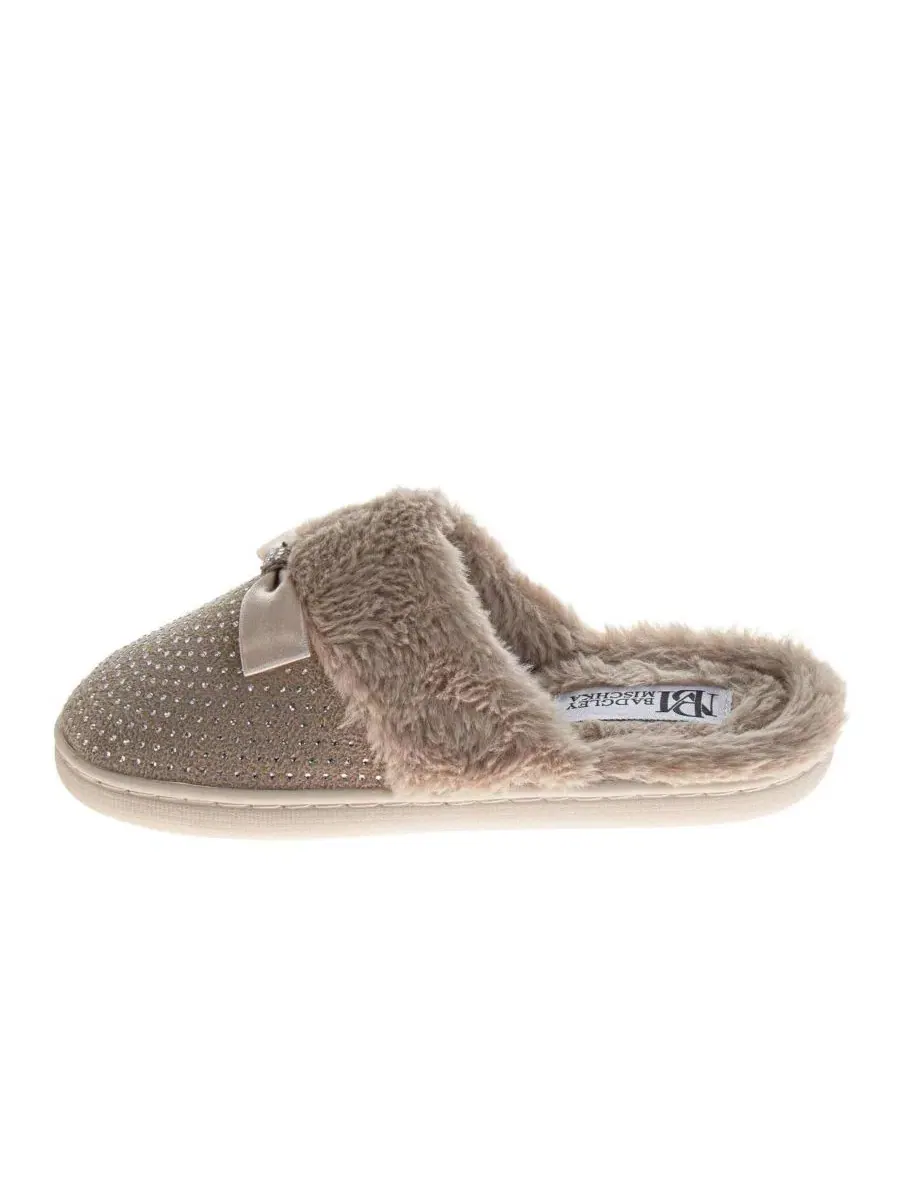 Женские тапочки с кристаллами Rhinestone Slippers Badgley Mischka — изображение 4 из 8, бежевый