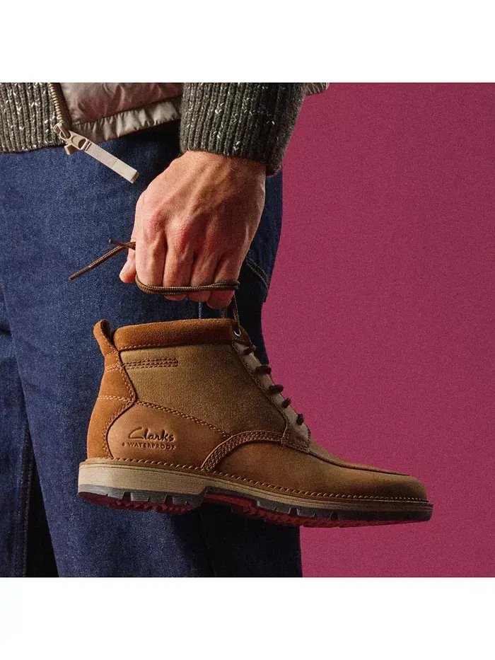 Ботинки мужские Clarks Maple Walk Rise, кожаные, на шнуровке и молнии — изображение 7 из 10, коричневый