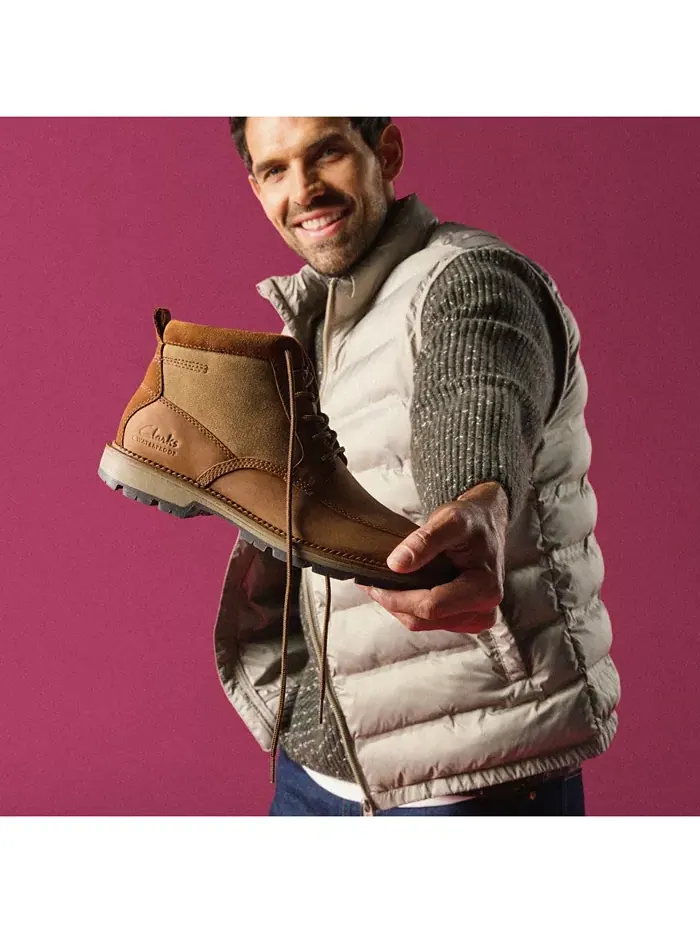 Ботинки мужские Clarks Maple Walk Rise, кожаные, на шнуровке и молнии — изображение 8 из 10, коричневый