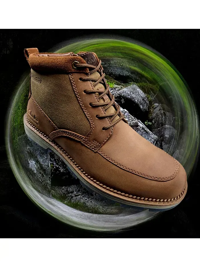 Ботинки мужские Clarks Maple Walk Rise, кожаные, на шнуровке и молнии — изображение 9 из 10, коричневый