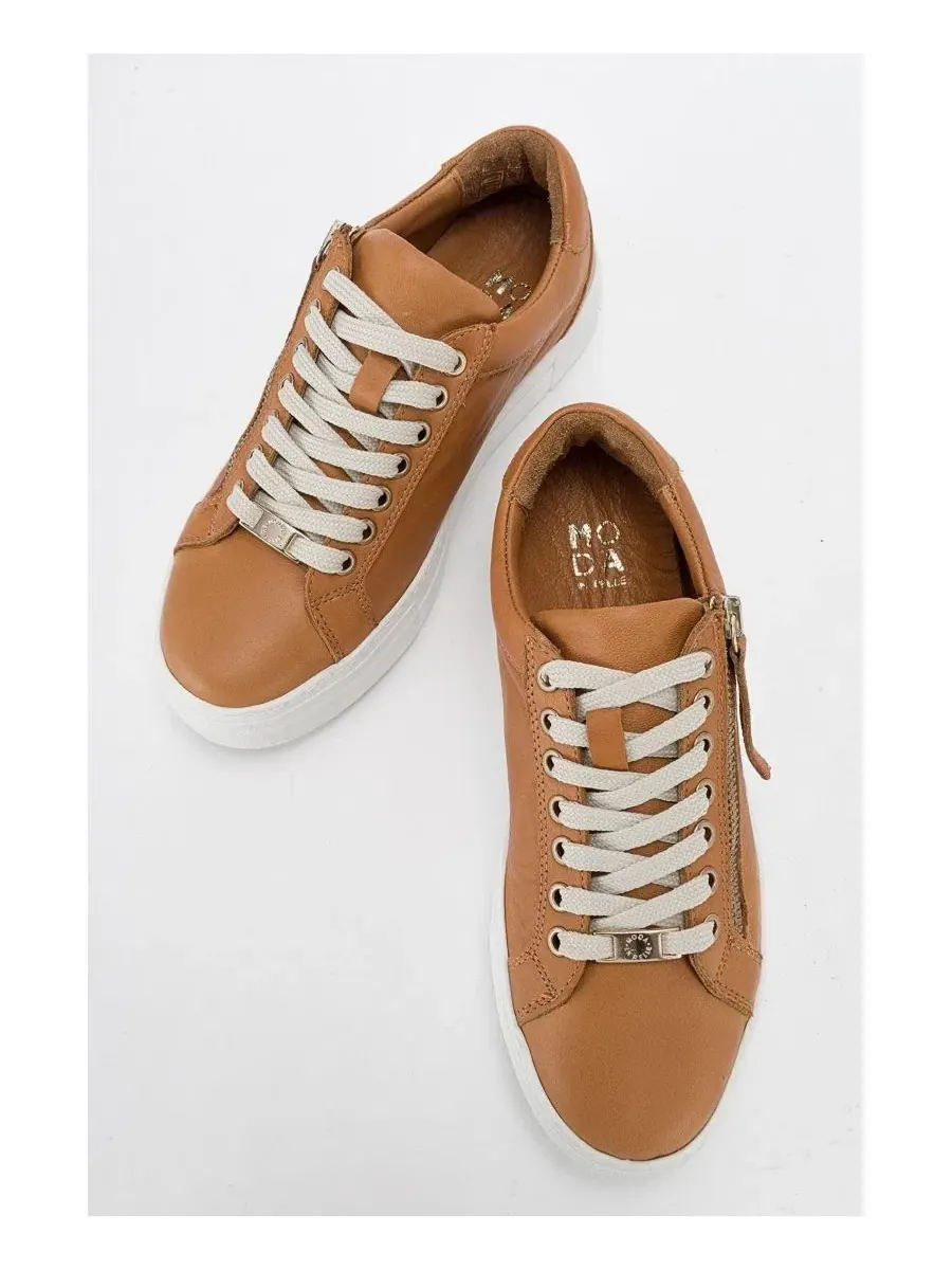 Женские кожаные кроссовки Beryl на молнии Forever & Always Shoes — изображение 3 из 6, коньячный коричневый